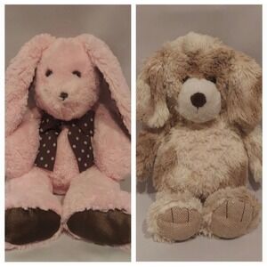 Mary Meyer Pink Bunny & FabFuzz Arlo Pup Plush Plushys Lot of 2